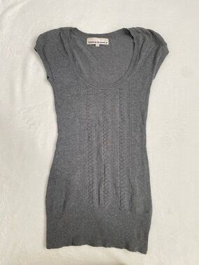 Y2K Festival Wear- Costa Blanca Grey Cable Knit Short Sleeve Sweater Dress